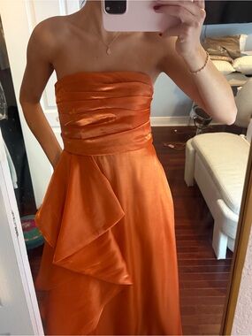 Strapless Orange Satin Evening Dress